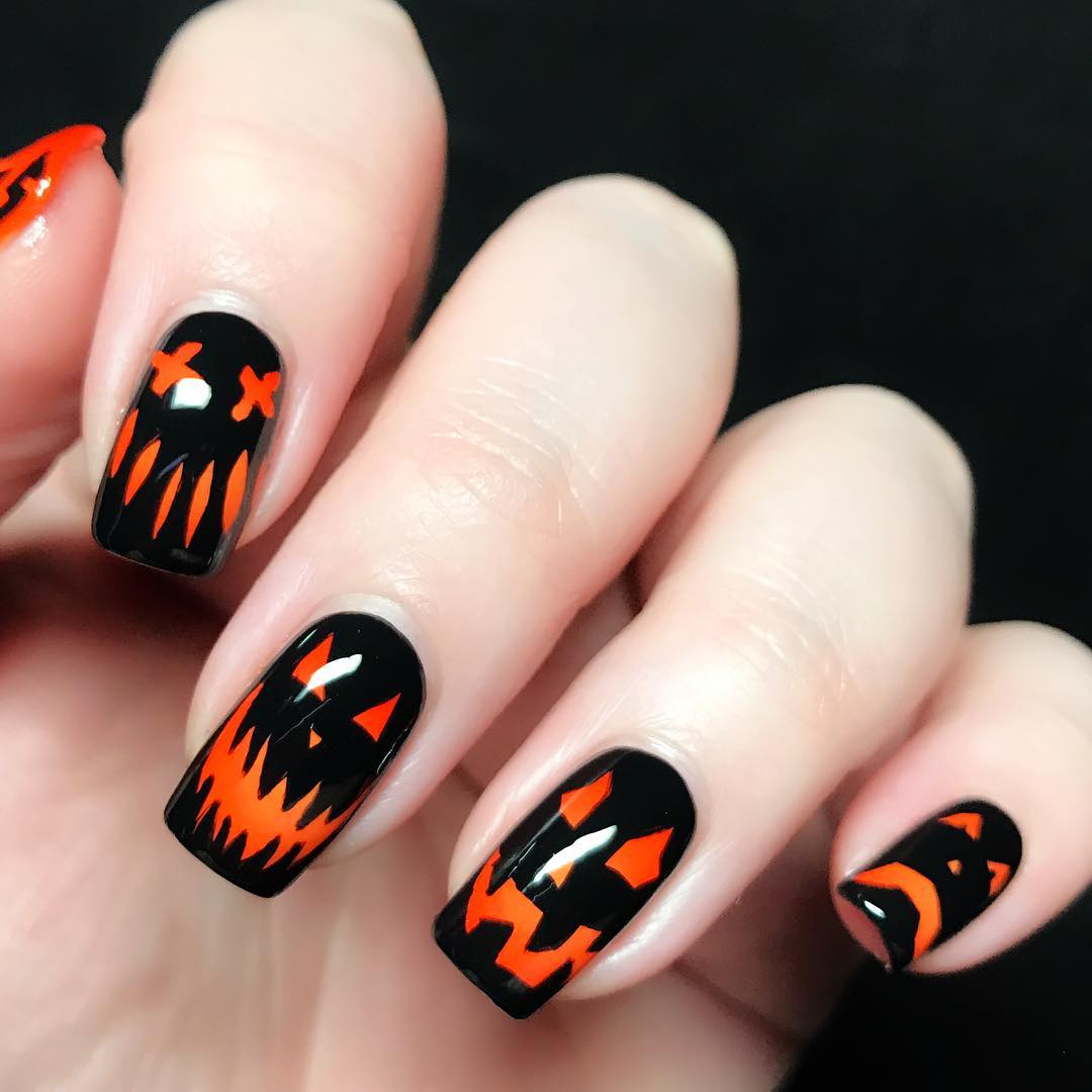 Ногти Оранжевые С Черным Фото Дизайн