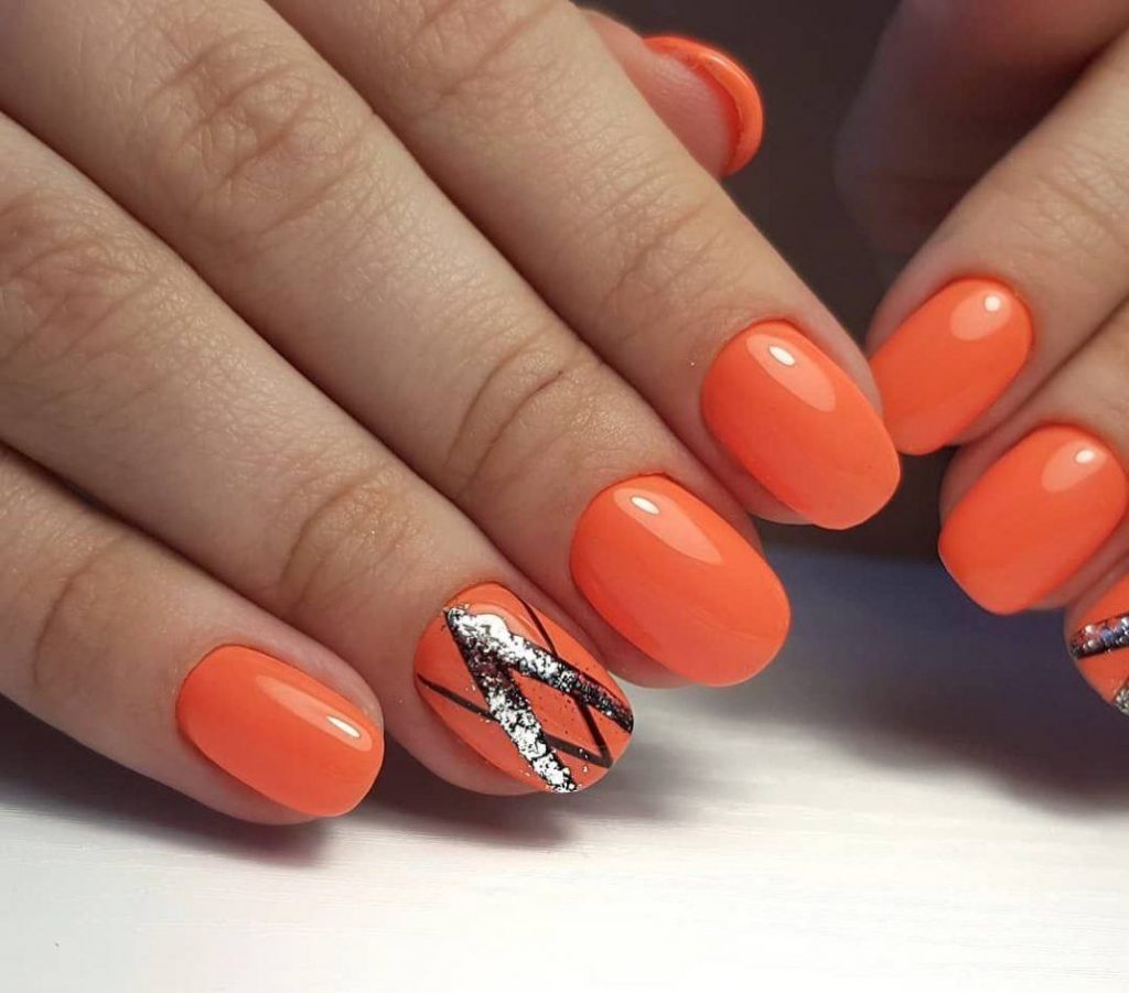 Оранжевый Маникюр На Короткие Ногти С Дизайном