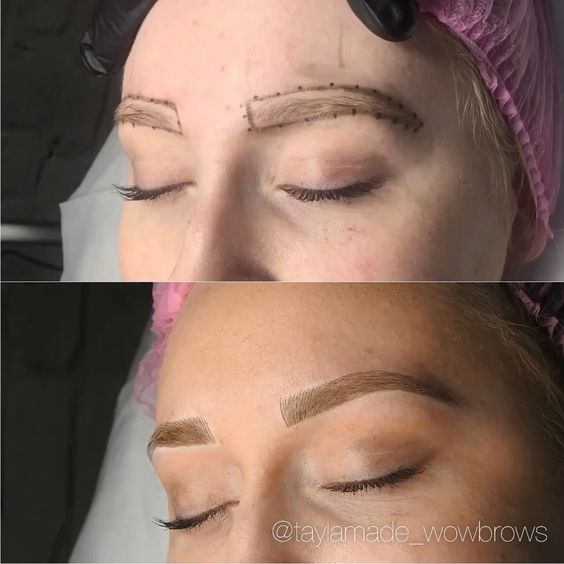 Красивый макияж бровей до и после