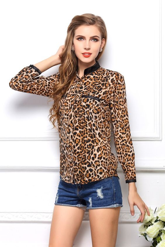 Fashion Sexy Leopard Print Hollow Out Stand Collar Ebuychi Pictures 1