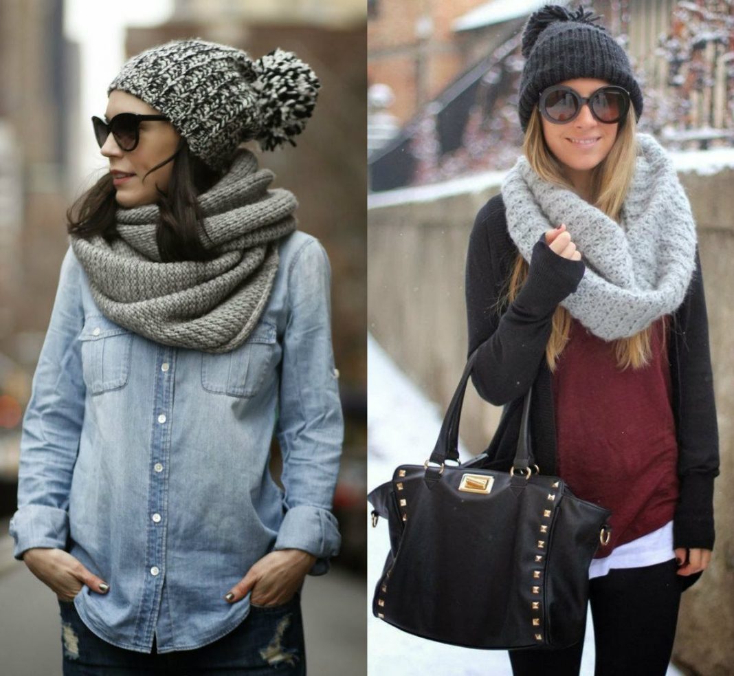 Как носить шарф хомут с курткой с капюшоном женщине
