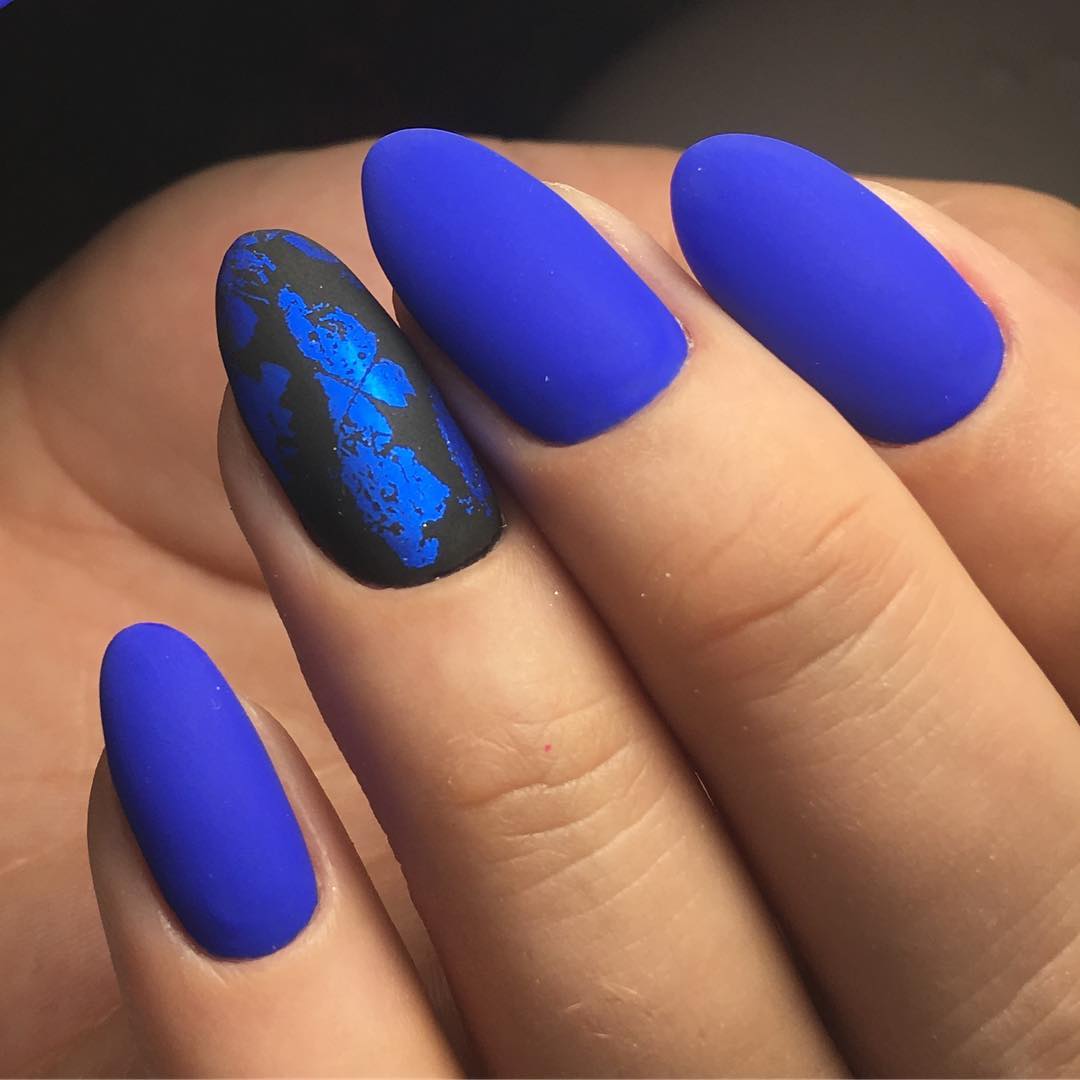 Темно Синие Матовые Ногти Дизайн