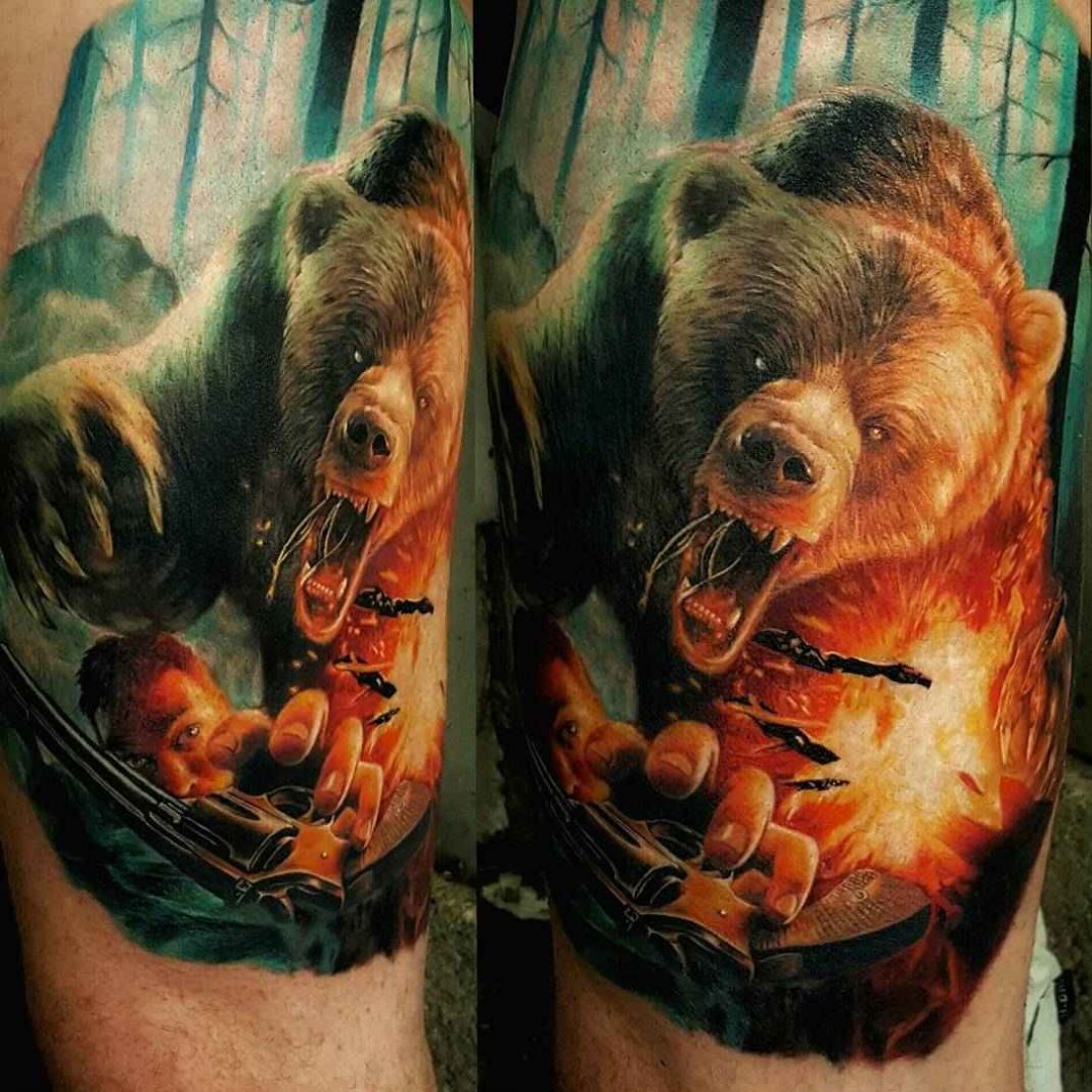 Тату медведь с медвежатами
