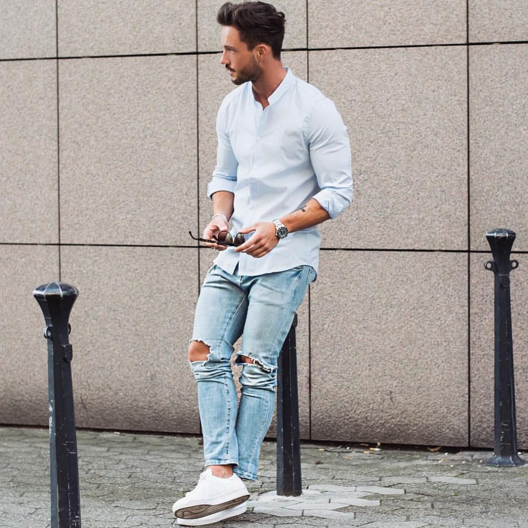 Мужской стиль светлые джинсы