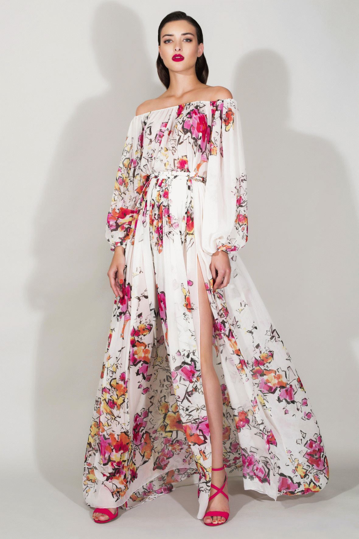Шифоновое платье с цветочным принтом длинное