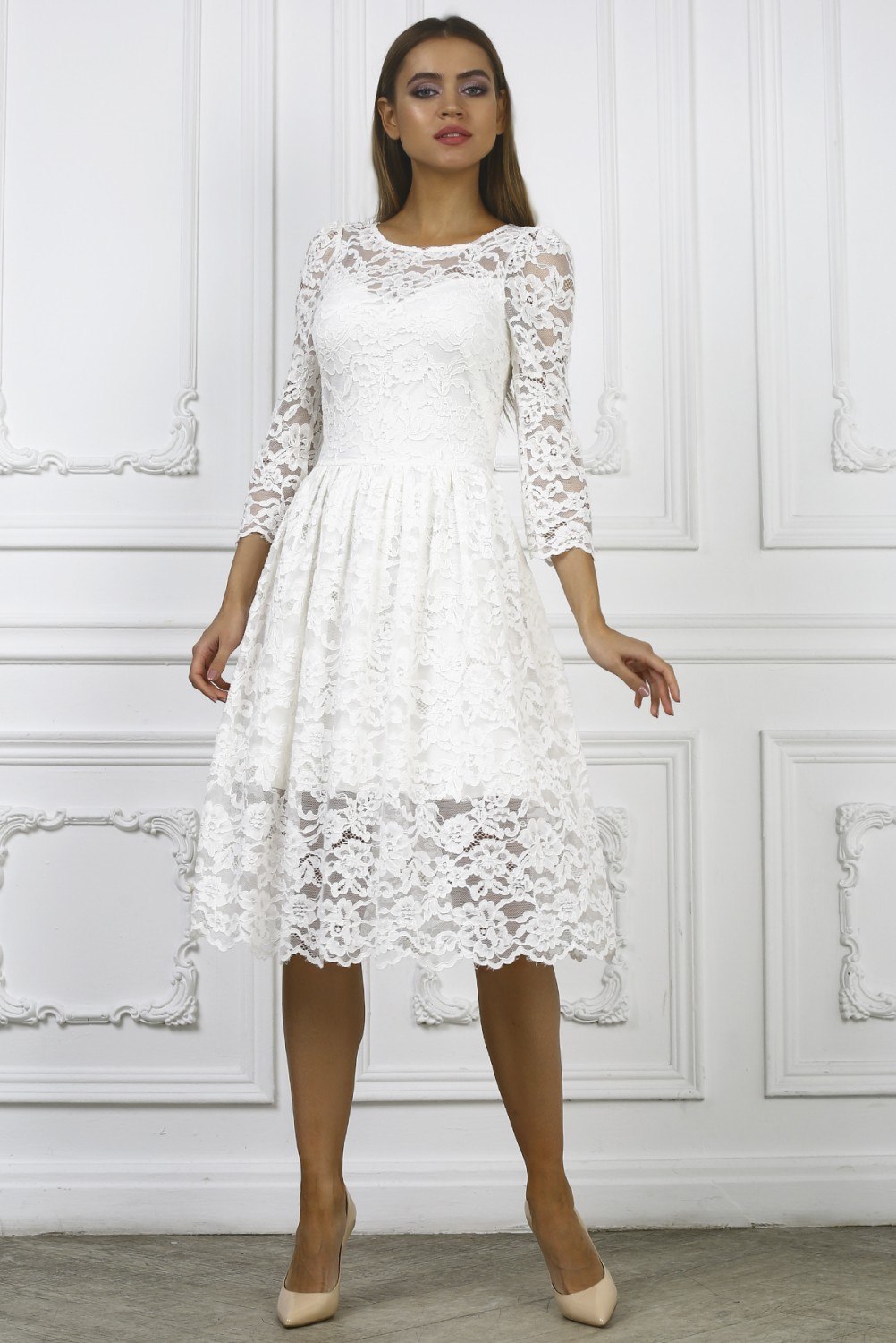 Женская одежда - платья белое кружевное