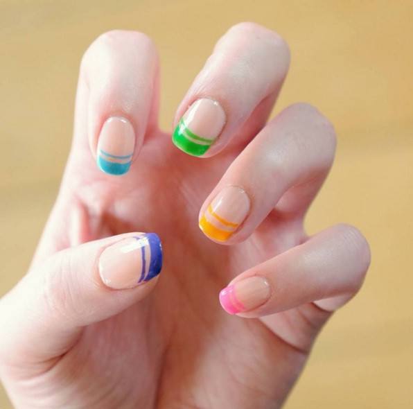 Радужный маникюр: яркие краски цветного дизайна ногтей