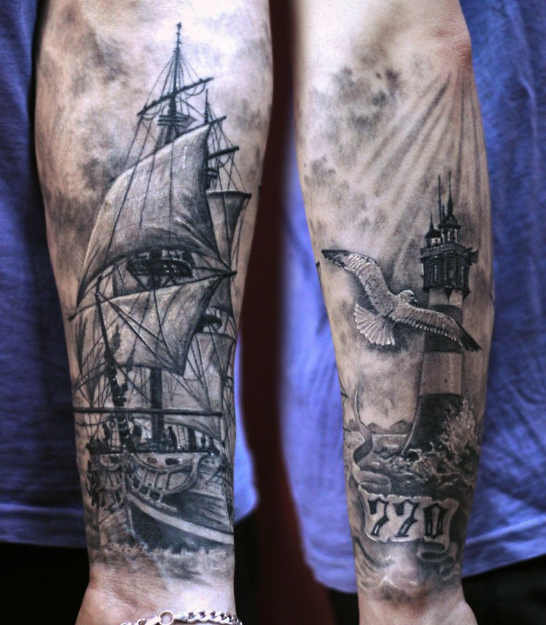 Татуировки в виде корабля