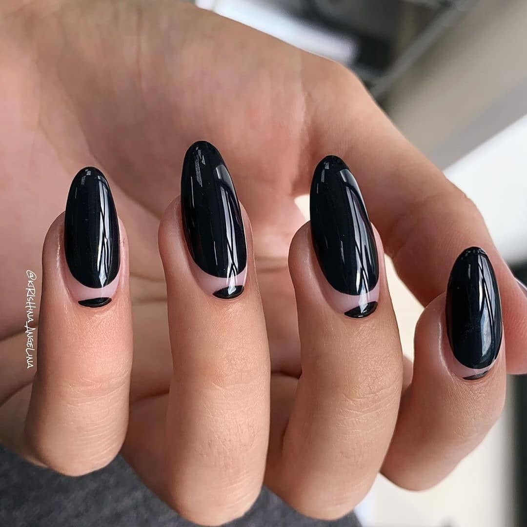 Ногти Миндаль Черные С Дизайном Модные