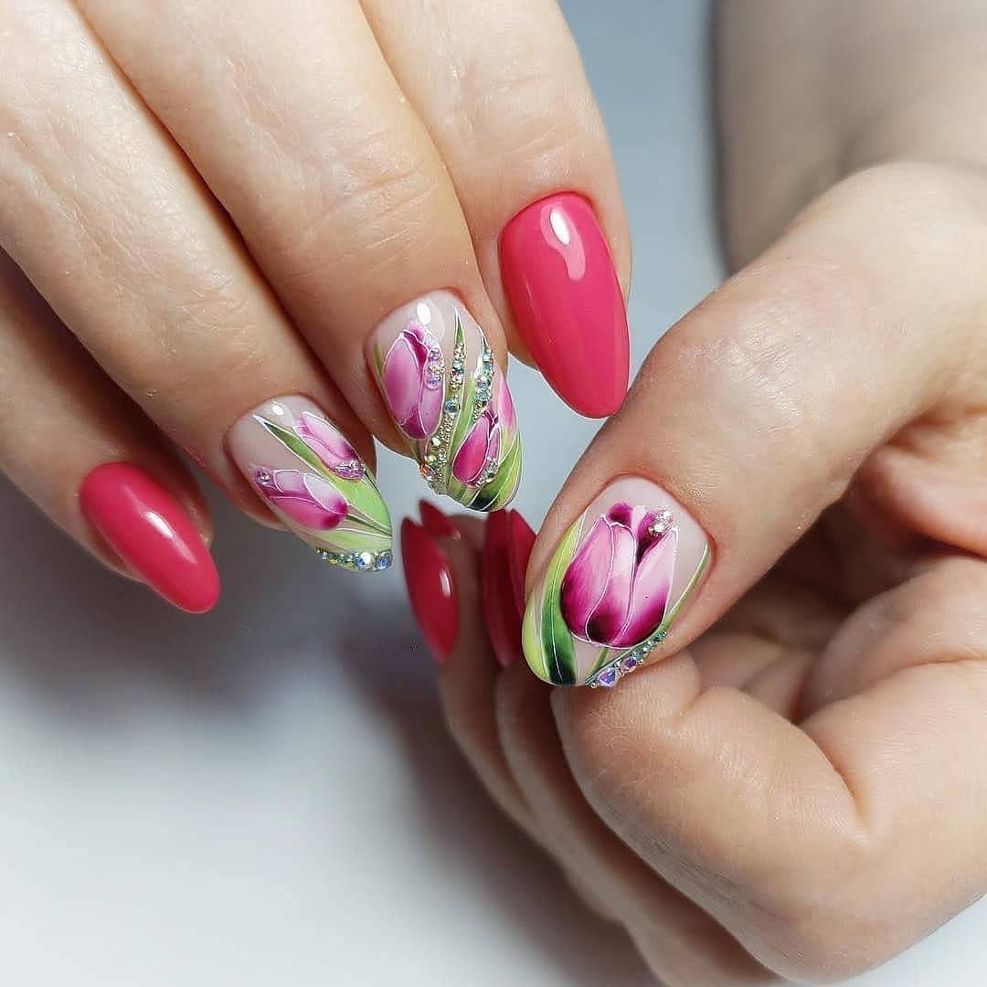 Дизайн ногтей с цветочками. Маникюр с цветами. Весенний маникюр. Весенние ногти.