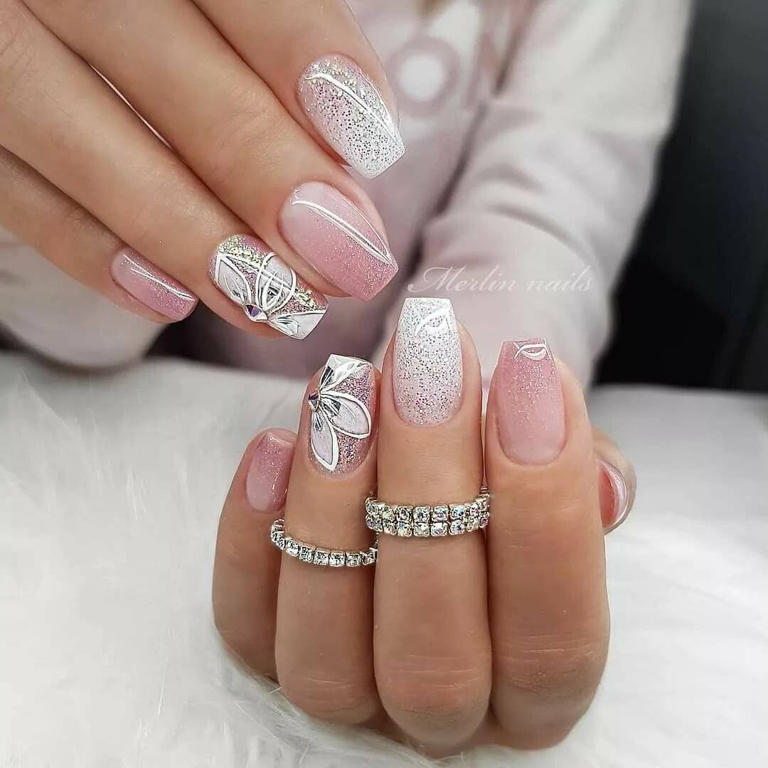 Дизайн красивых элегантных ногтей. Свадебные ногти. Маникюр невесты. Шикарные ногти. Красивый свадебный маникюр.
